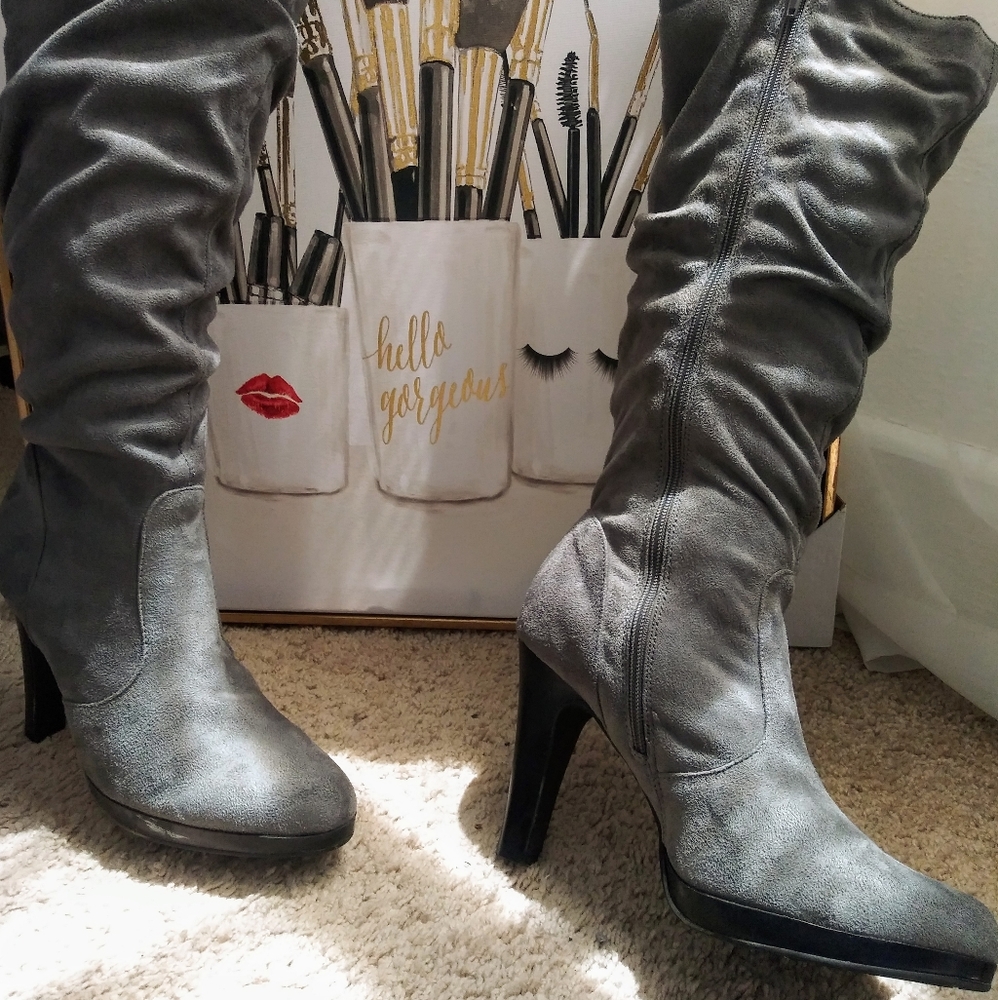 Gray knee boots